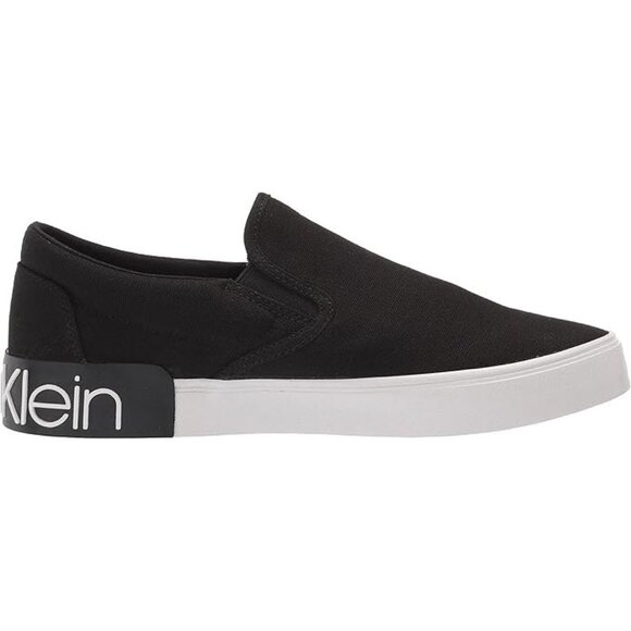 NEW Calvin Klein Men Ryor Black White Canvas Slip On Flat Sole Sneaker Shoe - Picture 2 of 7